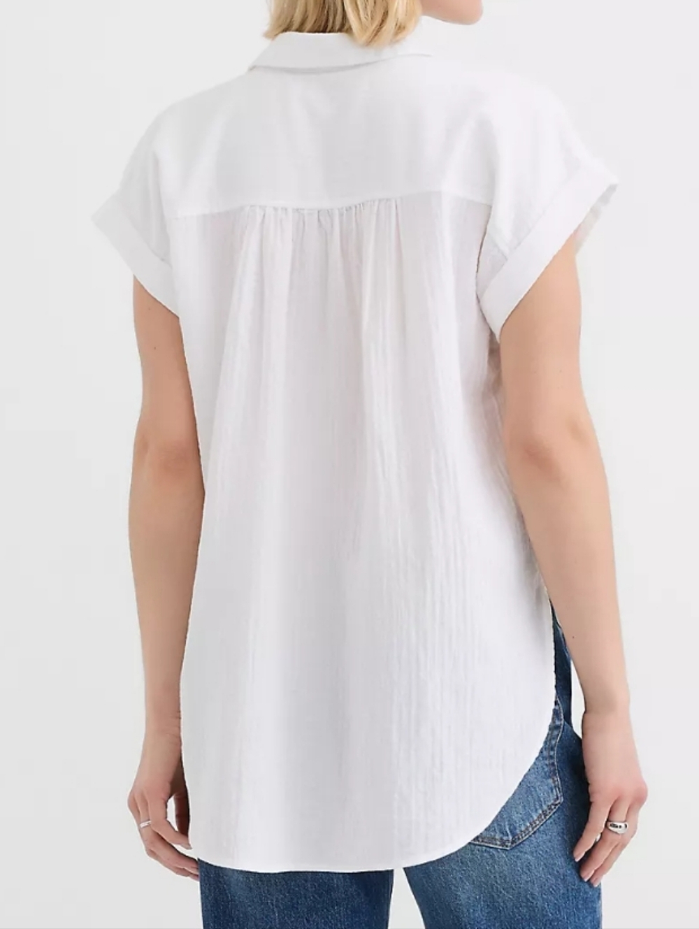 LOFT White Crinkle Dolman Button-Down Shirt - Picture 2 of 11